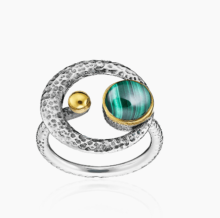 Кольцо из серебра 925 с малахитами