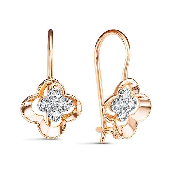 Серьги детские из золота 585 с фианит
