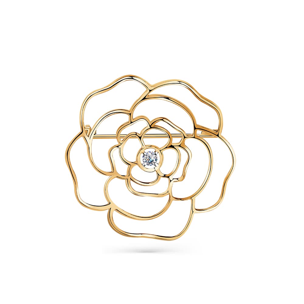 Брошь из золота 585 с фианит