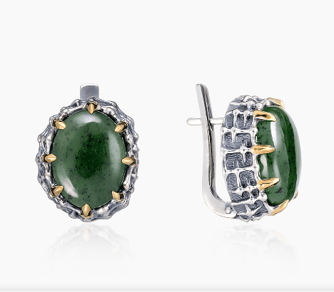 Серьги из серебра 925 с  нефритом