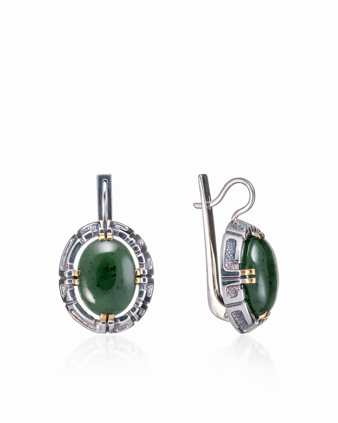 Серьги из серебра 925 с  нефритом