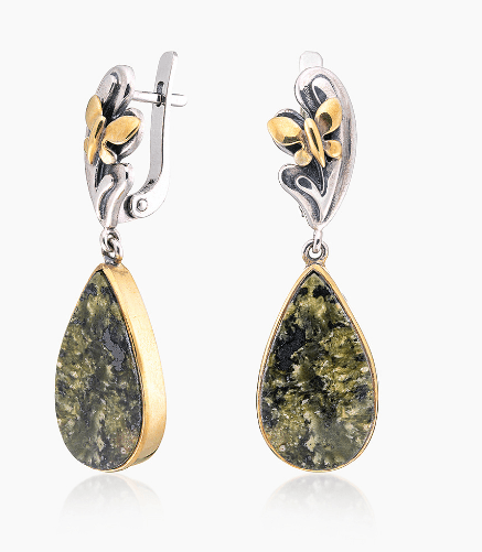 Серьги из серебра 925 с  змеевиком