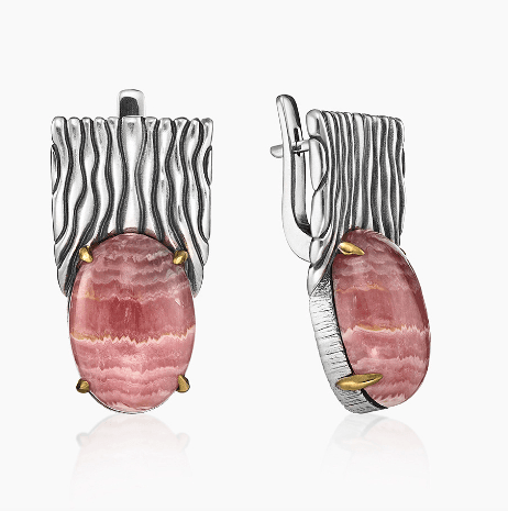 Серьги из серебра 925 с  родохрозитом