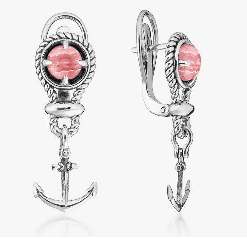 Серьги из серебра 925 с родохрозит