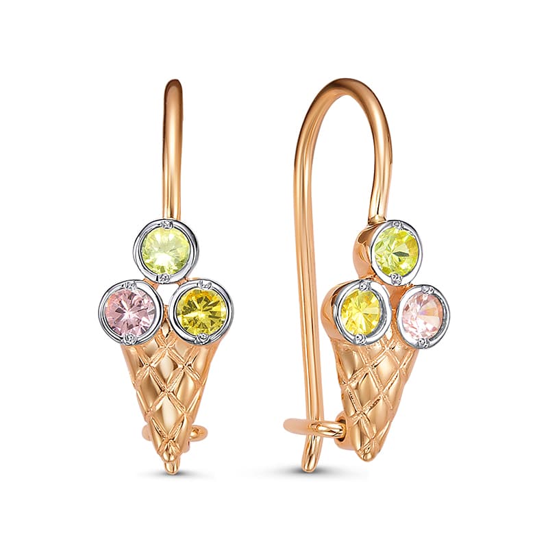 Серьги детские из золота 585 с фианитами