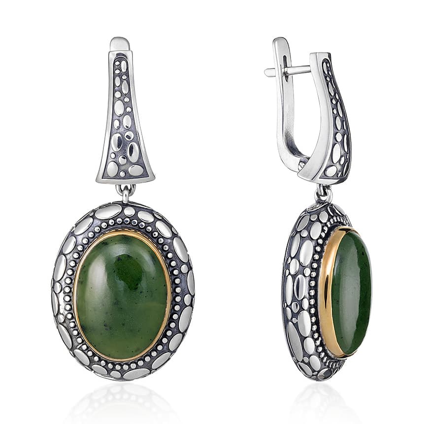 Серьги из серебра 925 с нефритами