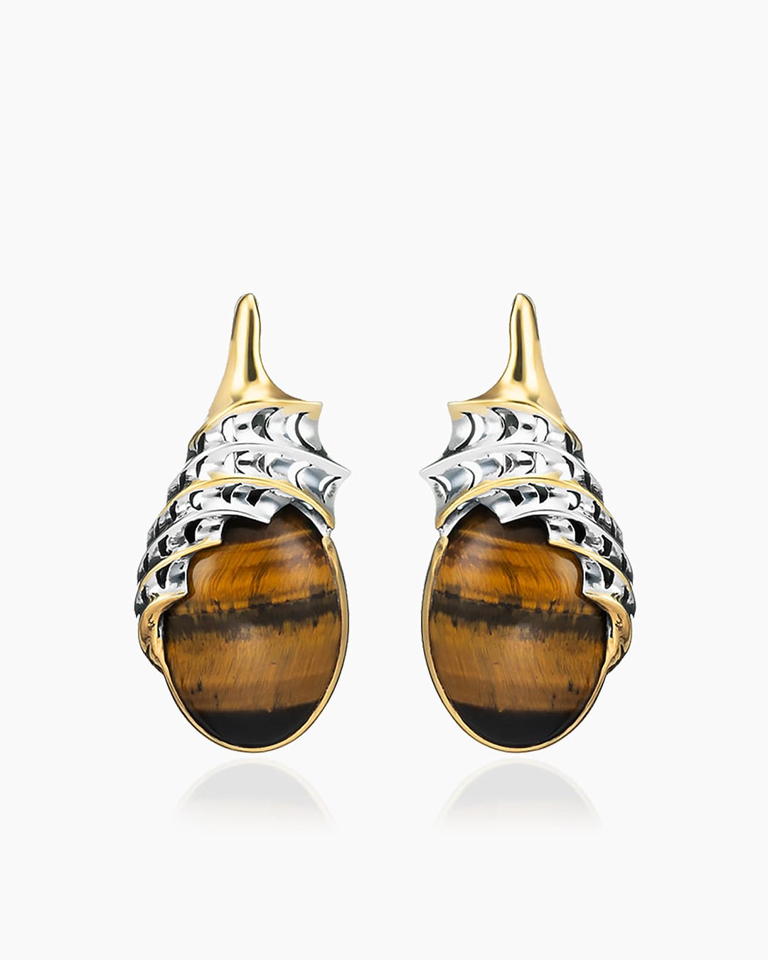 Серьги из серебра 925 с тигровым глазом