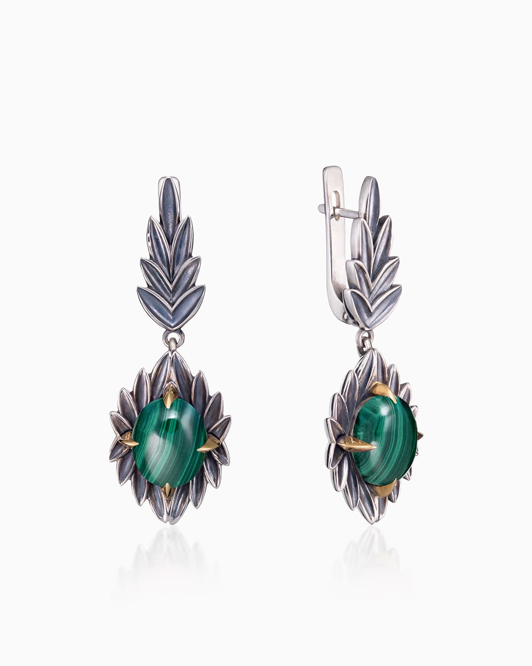 Серьги из серебра 925 с малахитами