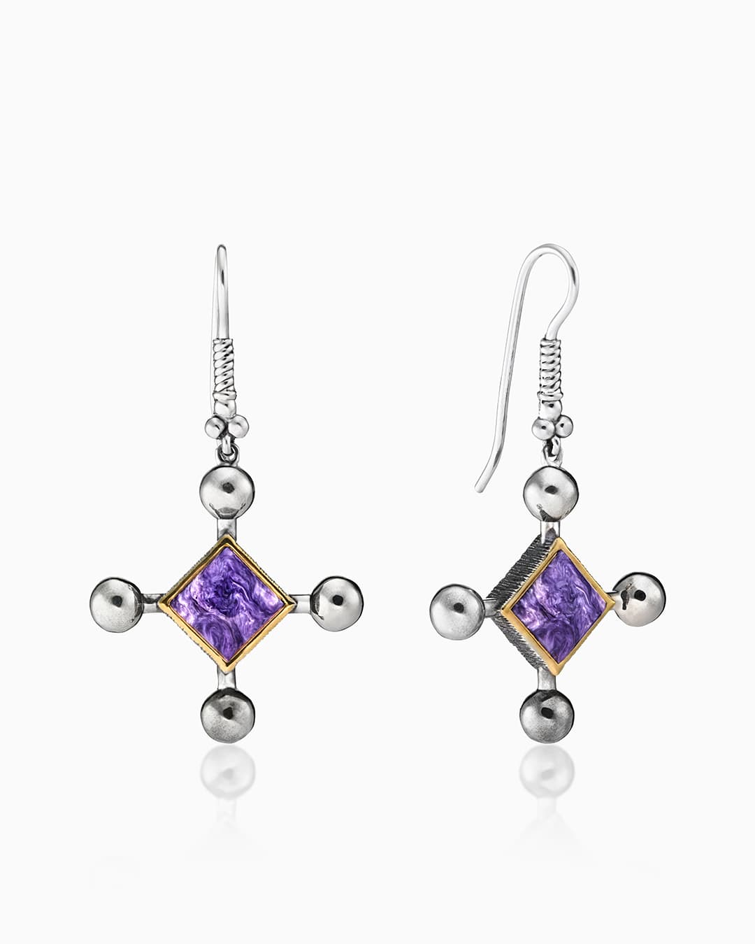 Серьги из серебра 925 с чароитами