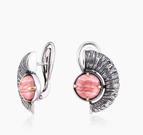 Серьги из серебра 925 с родохрозитом